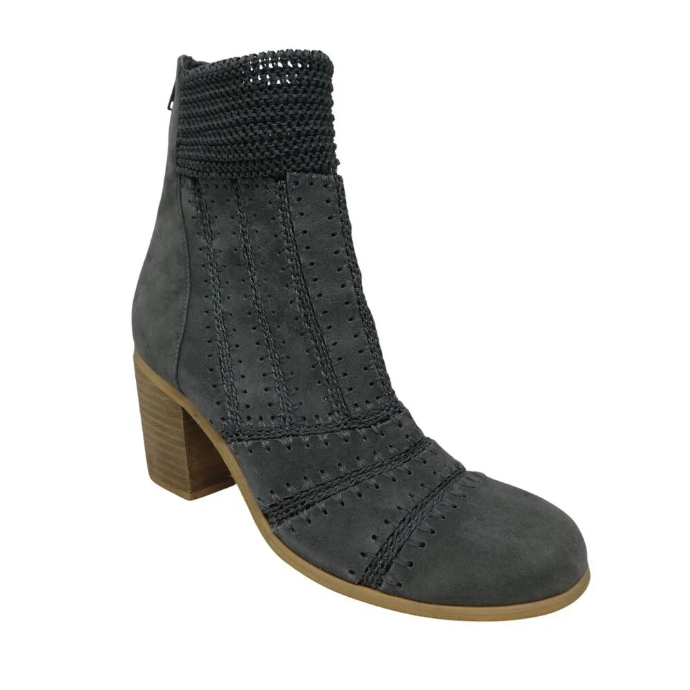 Silent D Grey Suede Patchwork‎ Crochet Stitch Heeled Ankle Boots Womens 39